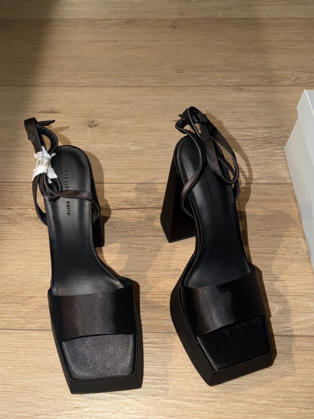 Charles & Keith Black Square-Toe Block Heel Sandals